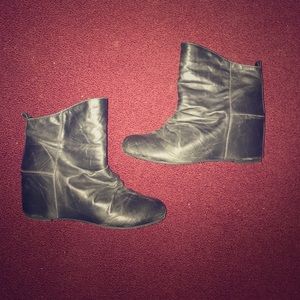 Worn in Leather Wedged Booties