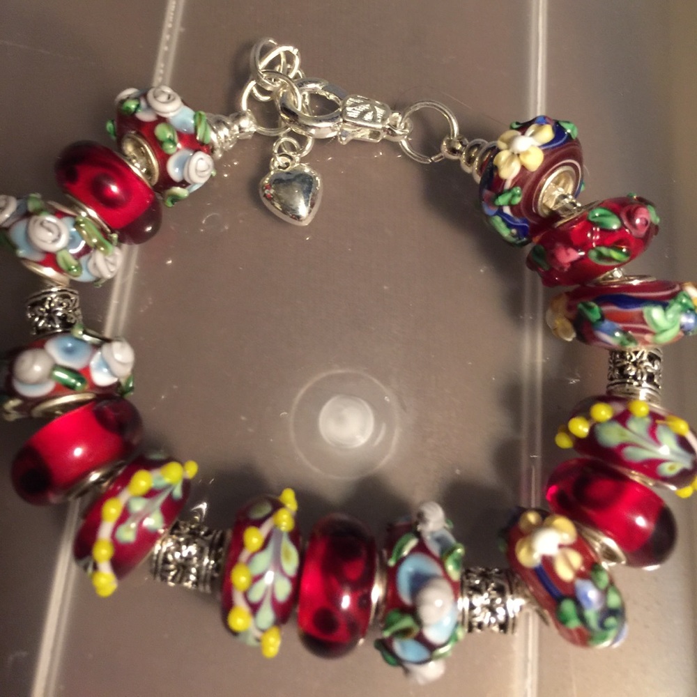 Murano glass beads silver bracelet.