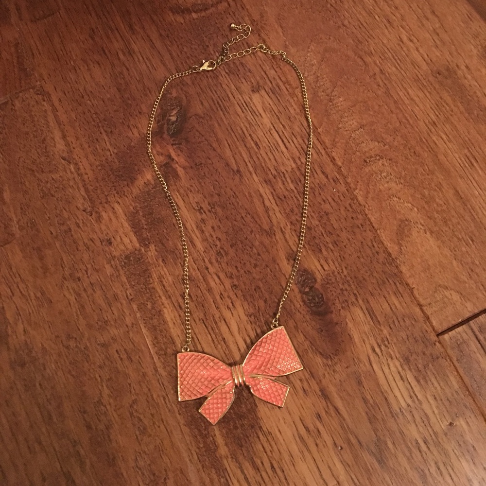 Coral bow necklace w/ gold chain