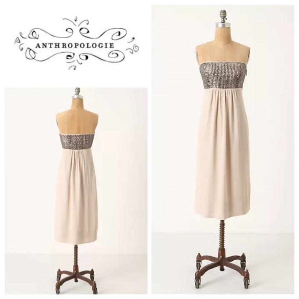 Anthropologie blush silver black sequin strapless