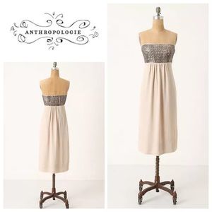 Anthropologie blush silver black sequin strapless