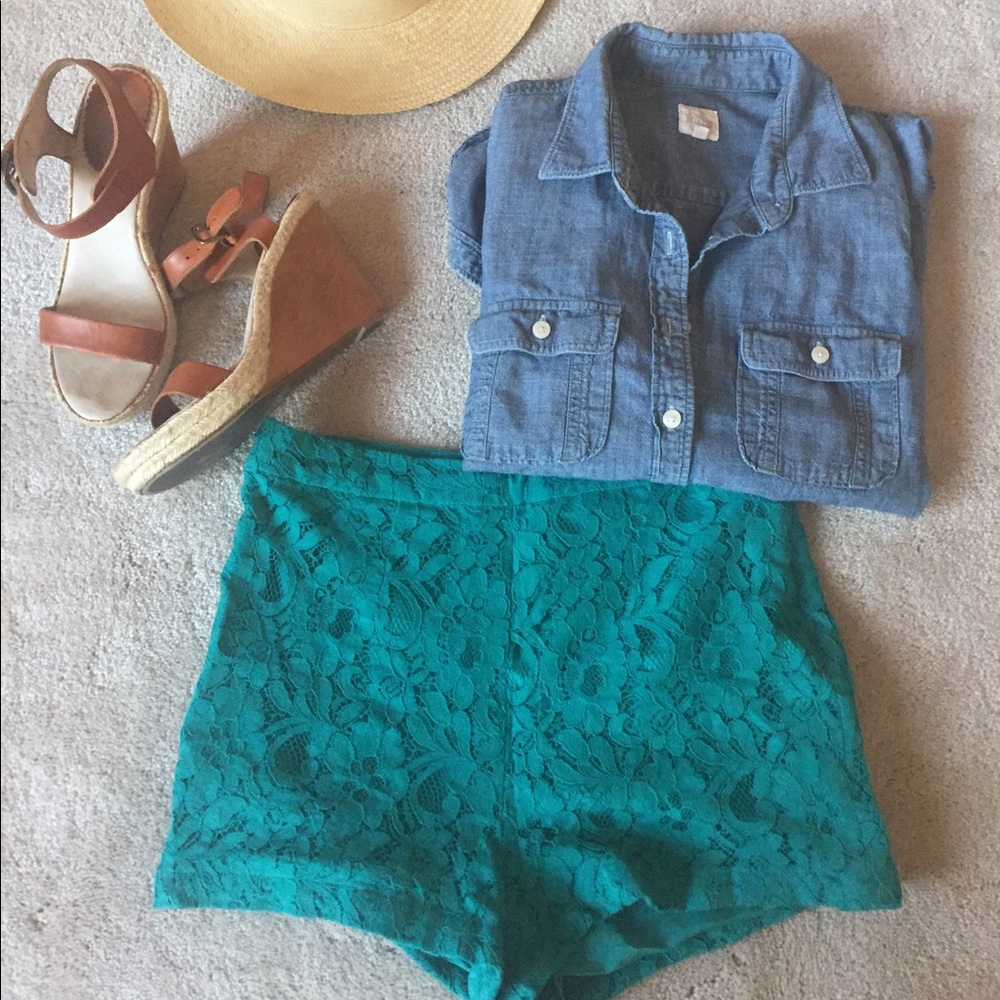 ⚡️4 for $25!⚡️Sexy High-Waisted Green Lace Shorts