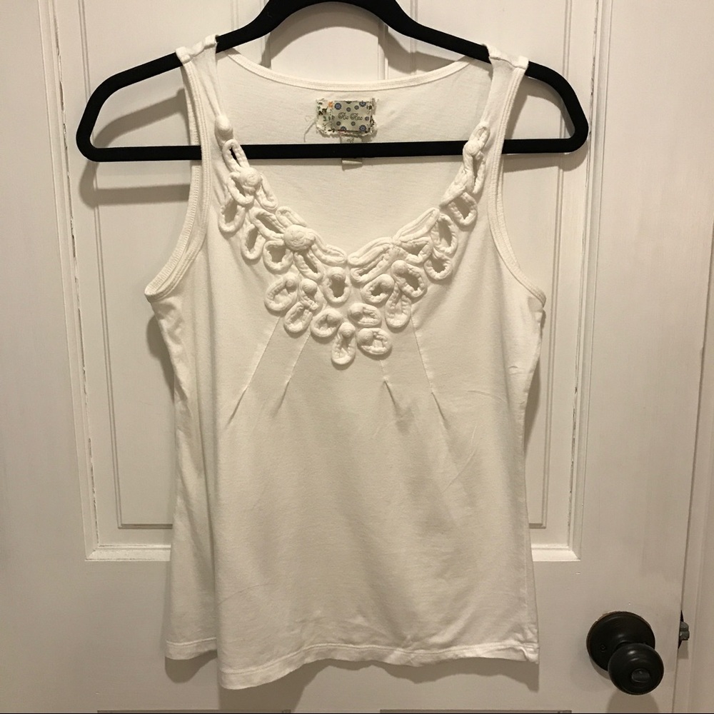 Anthropologie Ric Rac white knot tank S
