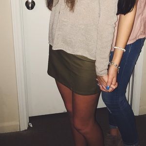 Olive Green Leather Mini Skirt