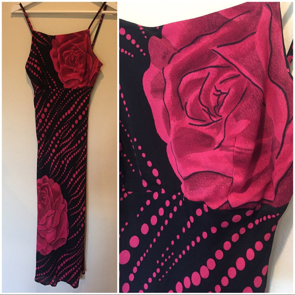 Black Pencil Dress with Pink Flowers