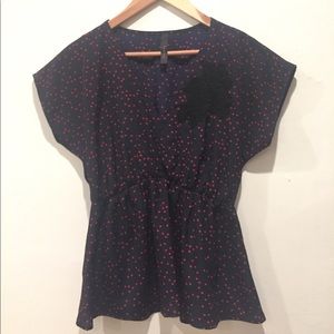 Navy Red Stars Peplum Top Embroidered