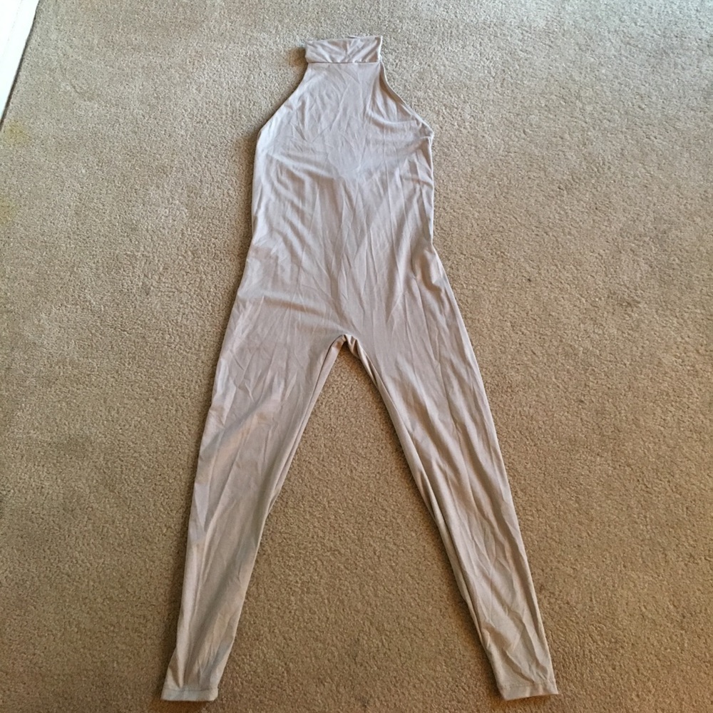Faux suede halter jumpsuit