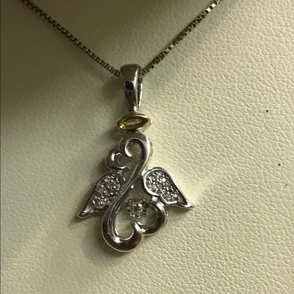 Open heart 10k diamond angel necklace