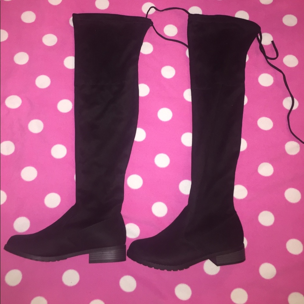 Black suede over the knee boots