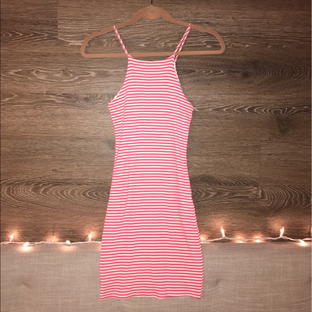 Aqua Pink and White Striped Dress - Picture 2 of 4