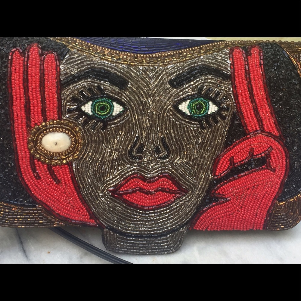 Vera Bradley vintage leather beaded clutch with