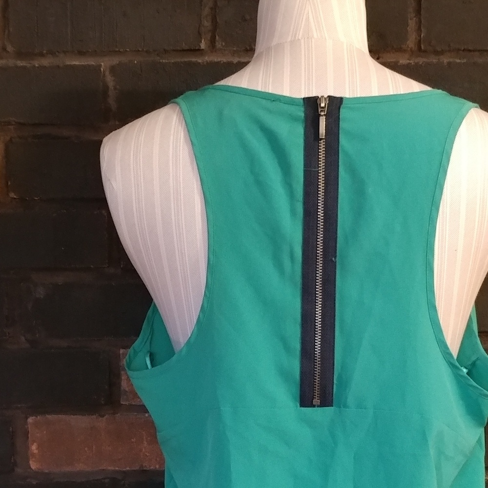 Teal Zipper Detail Sleeveless Blouse Tanktop