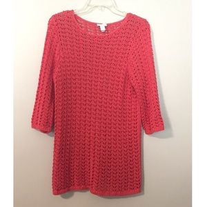 Chicos Coral 3/4 Sleeve Crochet Pullover