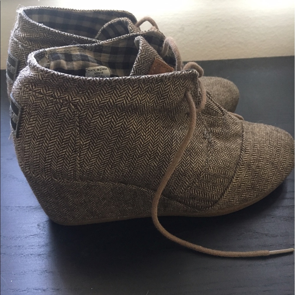 TOMS tweed wedge booties