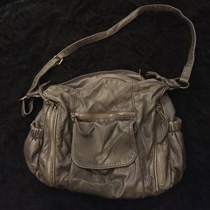 Gray faux leather shoulder bag