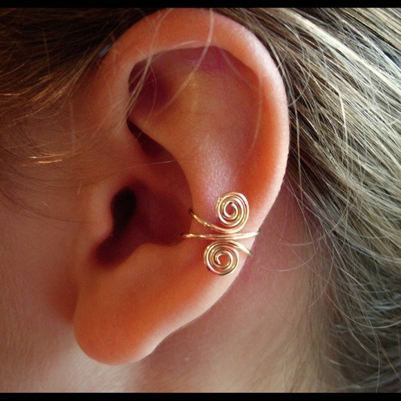 Double spiral fake cartilage conch earring clips on nonpierced silver gold rose - Picture 2 of 5