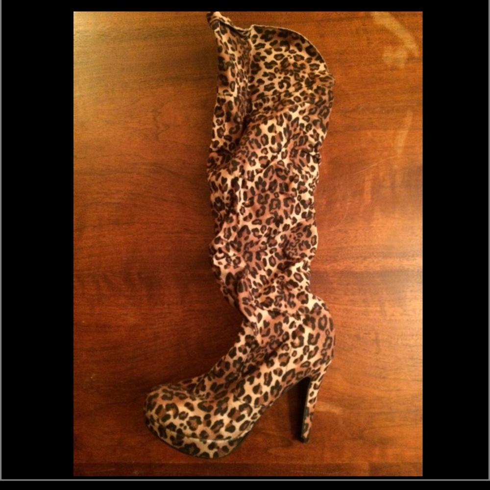 Cheetah print over the knee slouchy boots