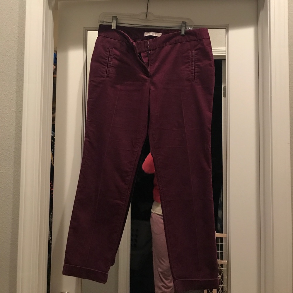 Plum colored corduroy ankle pants.