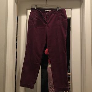 Plum colored corduroy ankle pants.