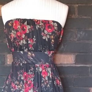 Floral Bubble Hem Strapless Sun Dress
