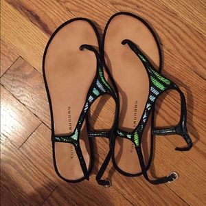 Tropical Black Thong Sandals