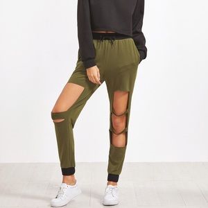 NWT Green destroyed sweat pants