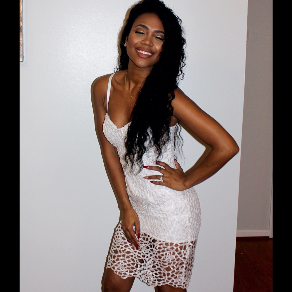 BEBE White Sequined Party Dress