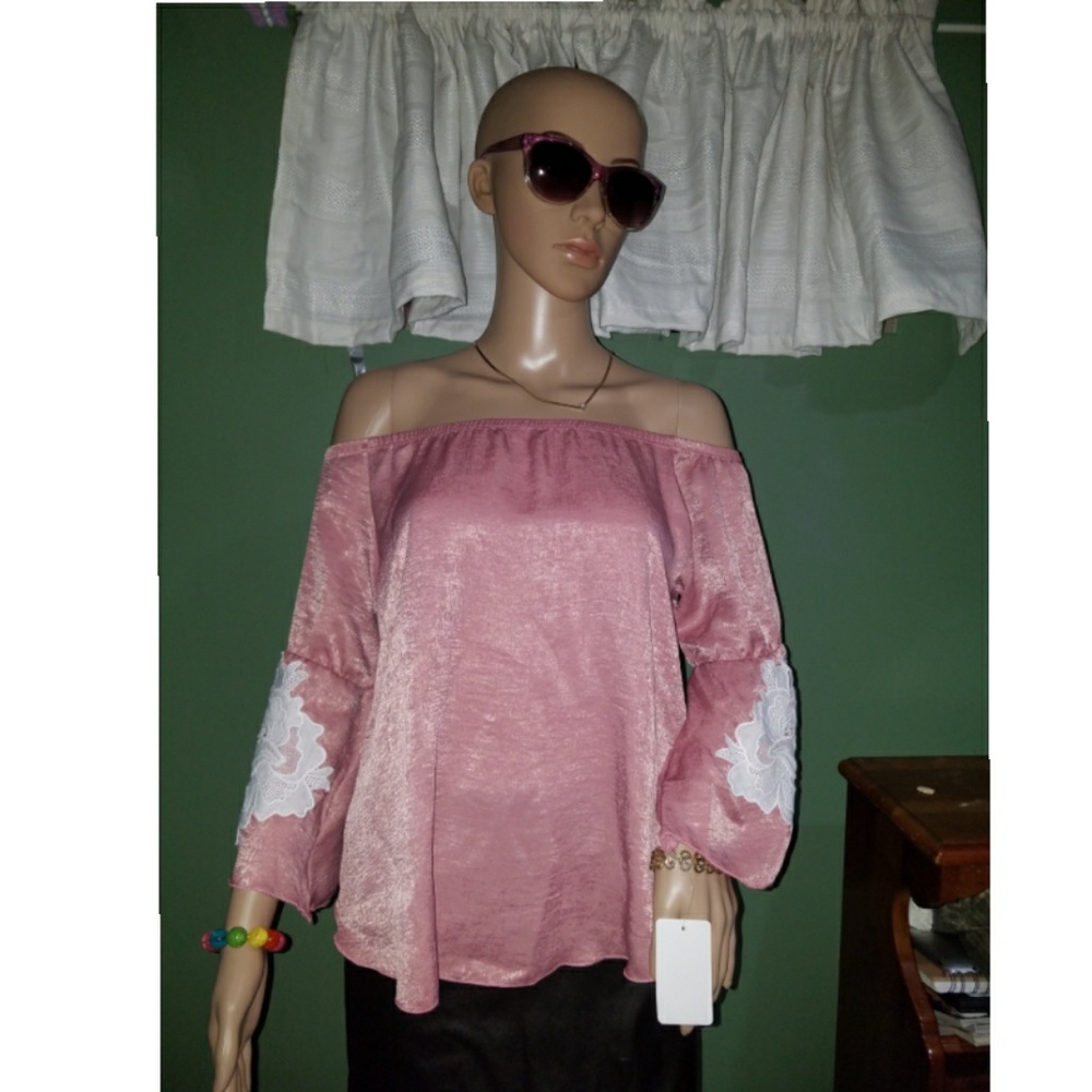 Mauve Binding Bell Sleeve Off The Shoulder top