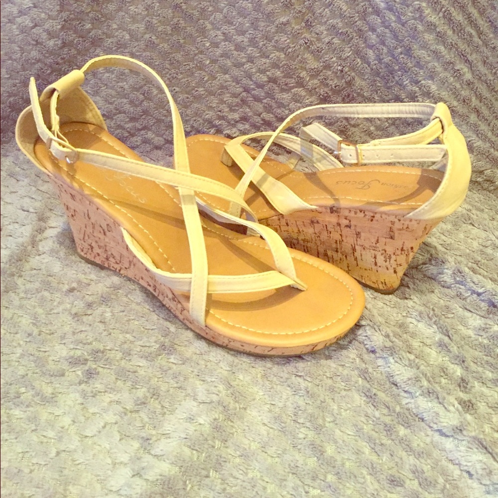 NWT Tan cork wedges with cute ankle straps!