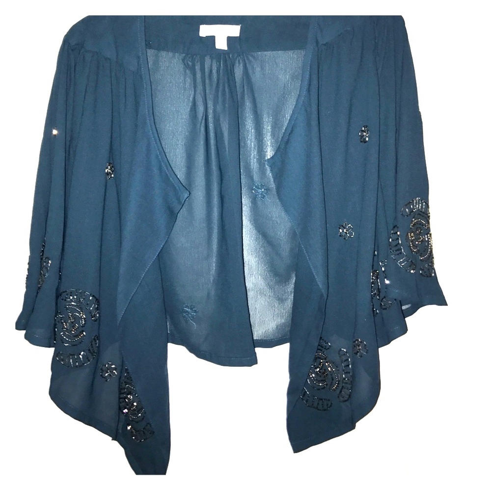Beaded bolero / cape in teal
