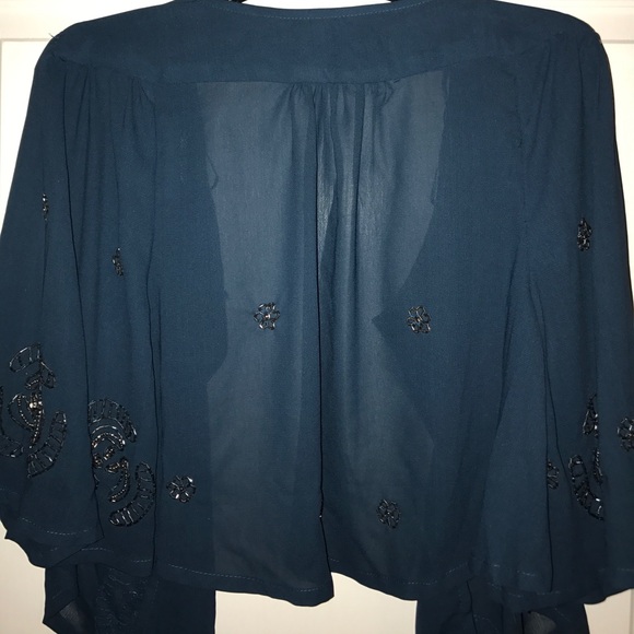 Beaded bolero / cape in teal - Picture 2 of 3