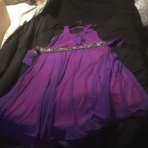 Purple dress with gold beaded belt