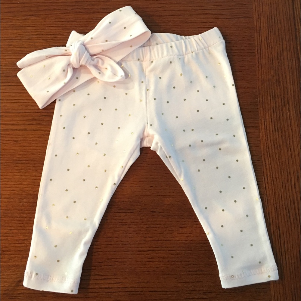 Gold Polka Dot Baby Leggings & Hair-bow Set