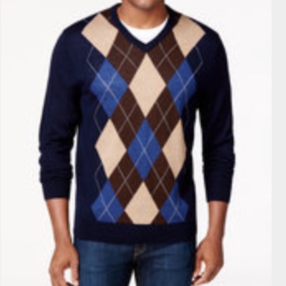 club room merino argyle v neck sweater