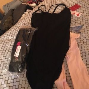 Leotard with tights and leg warmers