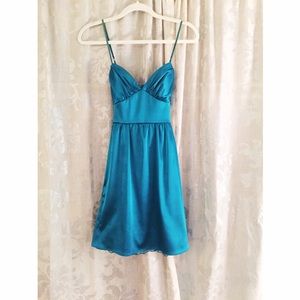 SALE! Empire waist teal satin dress