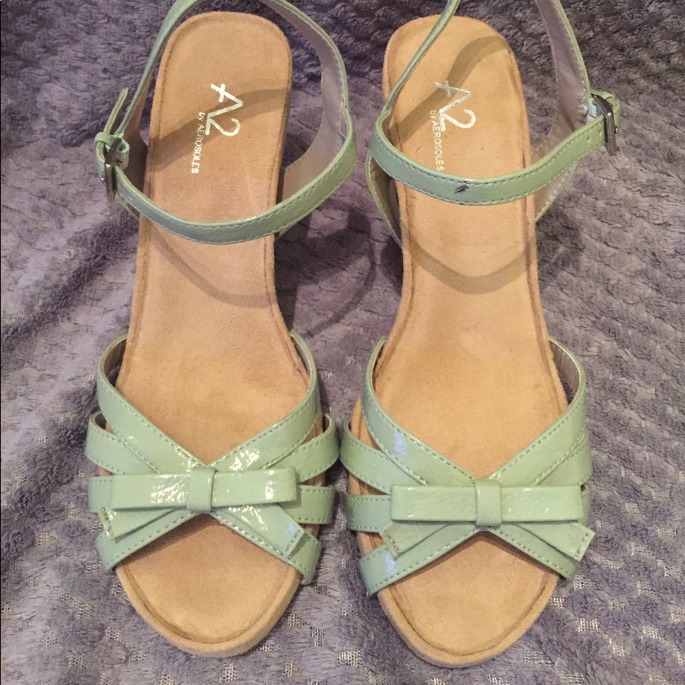 NWT Adorable sage green wedges with ankle strap
