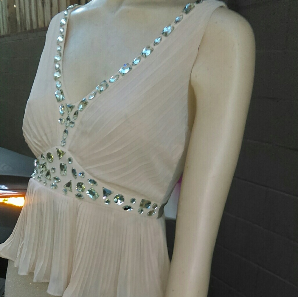 Chic Beige Dress w/ Rhinestones