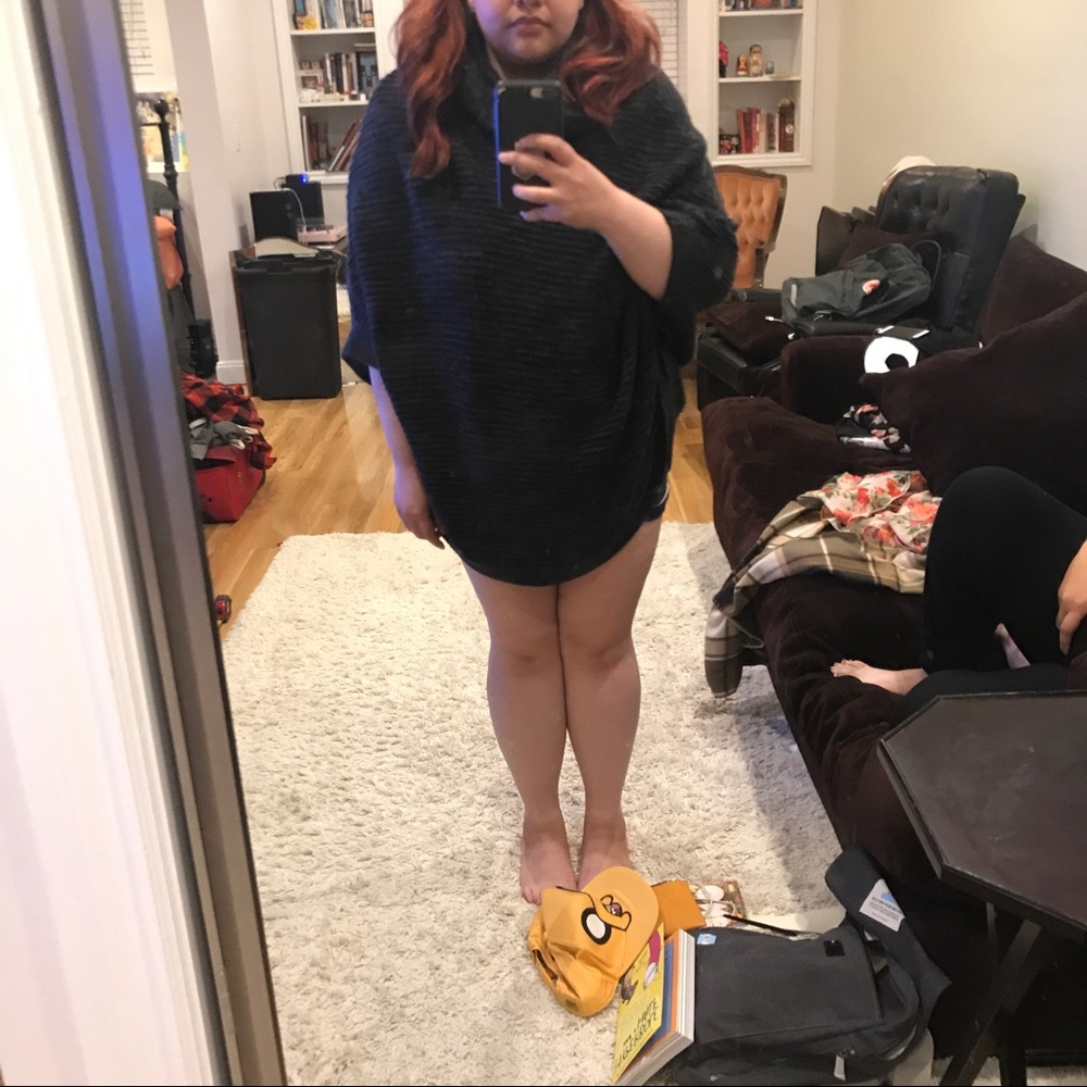 Grey black sweater poncho