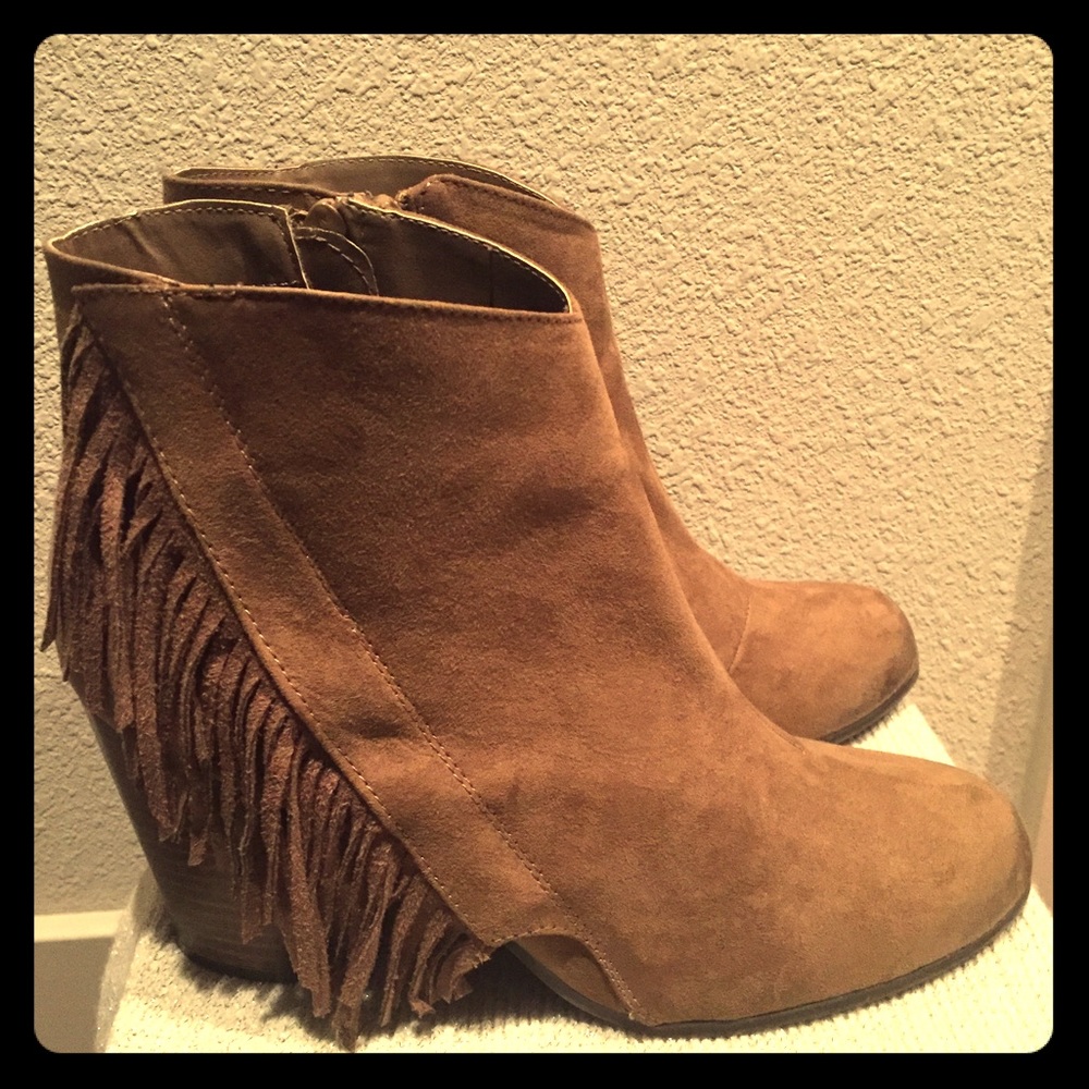 Tan Suede Fringe Bootie
