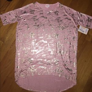 LuLaRoe Foil Metallic Irma Pink Gold Top
