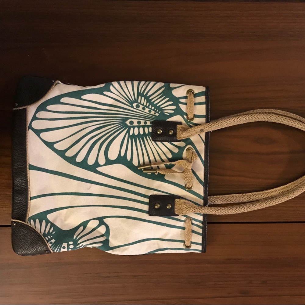 J Crew Leather Lined Canvas Tote Bag