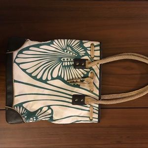 J Crew Leather Lined Canvas Tote Bag