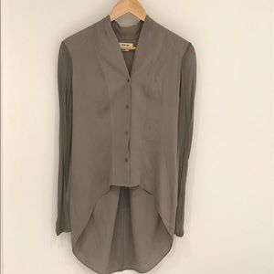 Helmut Lang Gray Silk Hi Low Blouse