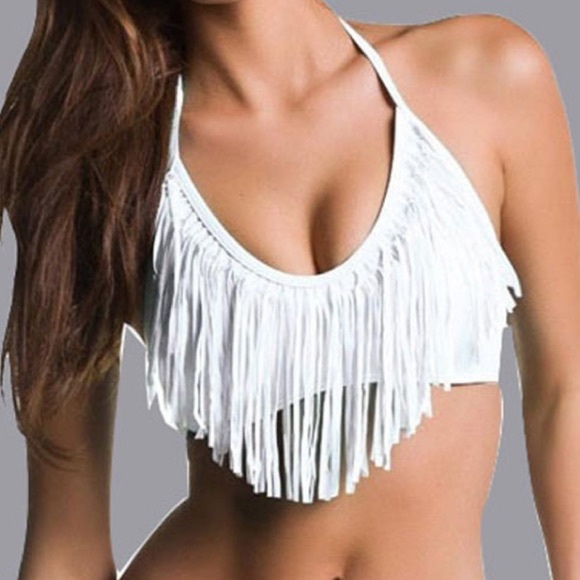 Other - White fringe halter bikini top small