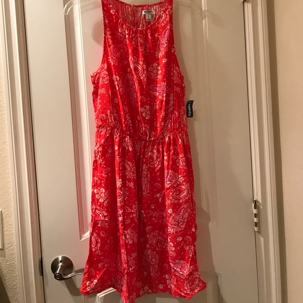 Old Navy Orange and White Print Dress