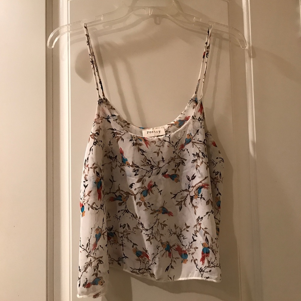 Bird Pattern Skinny Strap Crop Top