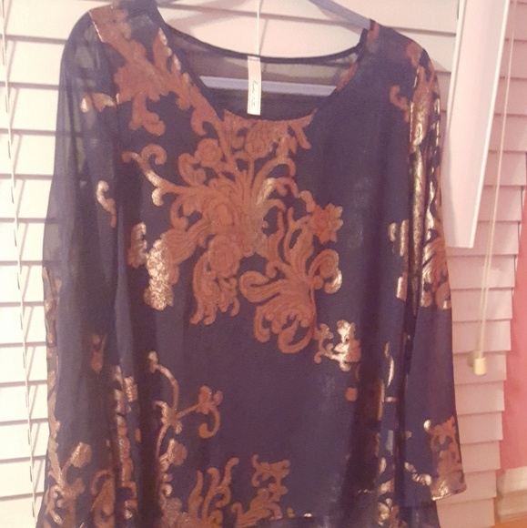 Navy Blue and Gold blouse  Small - Picture 1 of 6