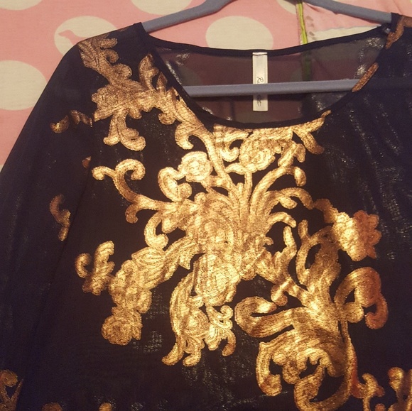 Navy Blue and Gold blouse  Small - Picture 5 of 6