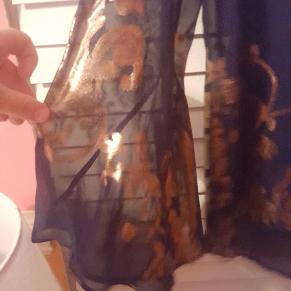 Navy Blue and Gold blouse  Small - Picture 6 of 6